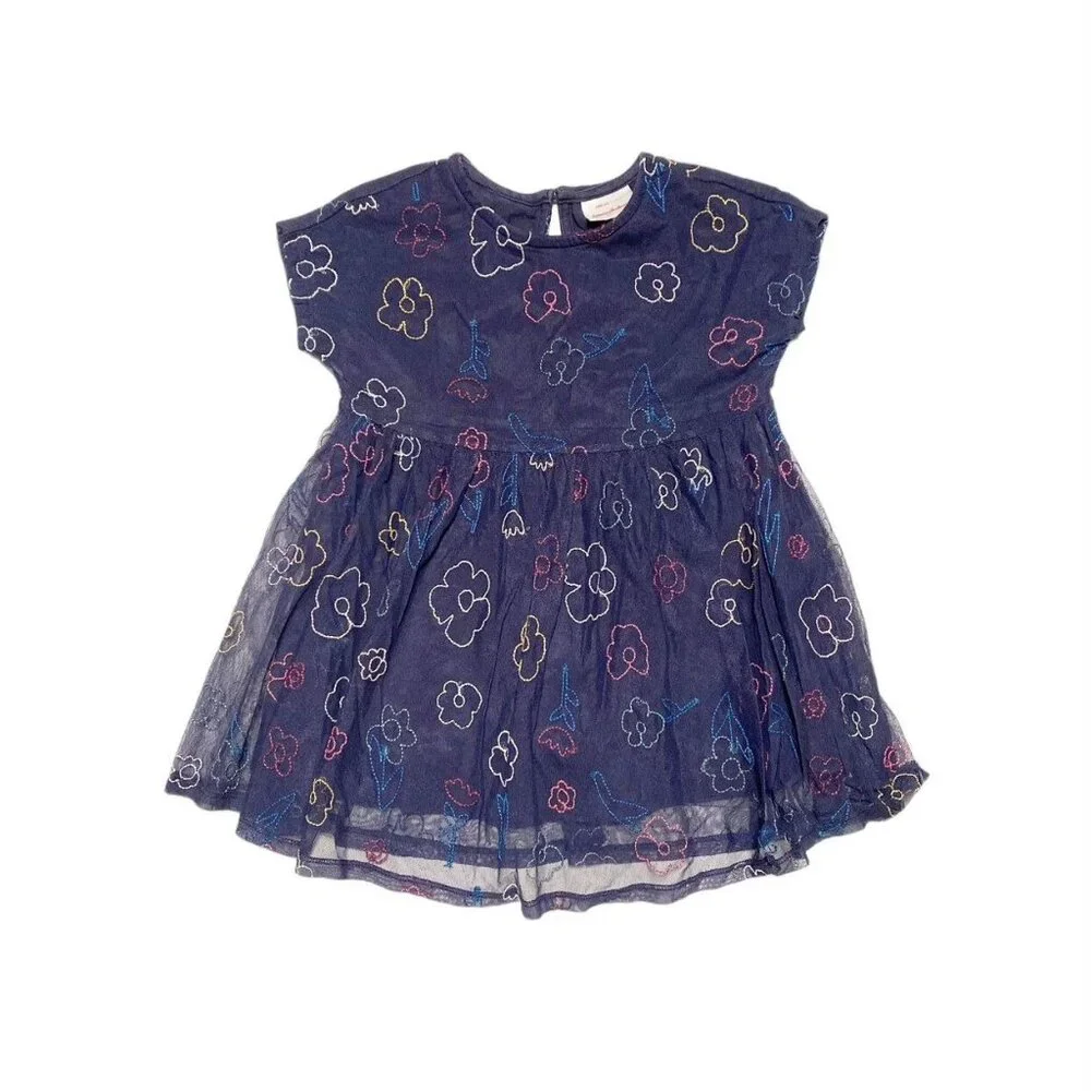 Hanna Andersson Embroidered Dress In Soft Tulle Navy Size 4 (100)